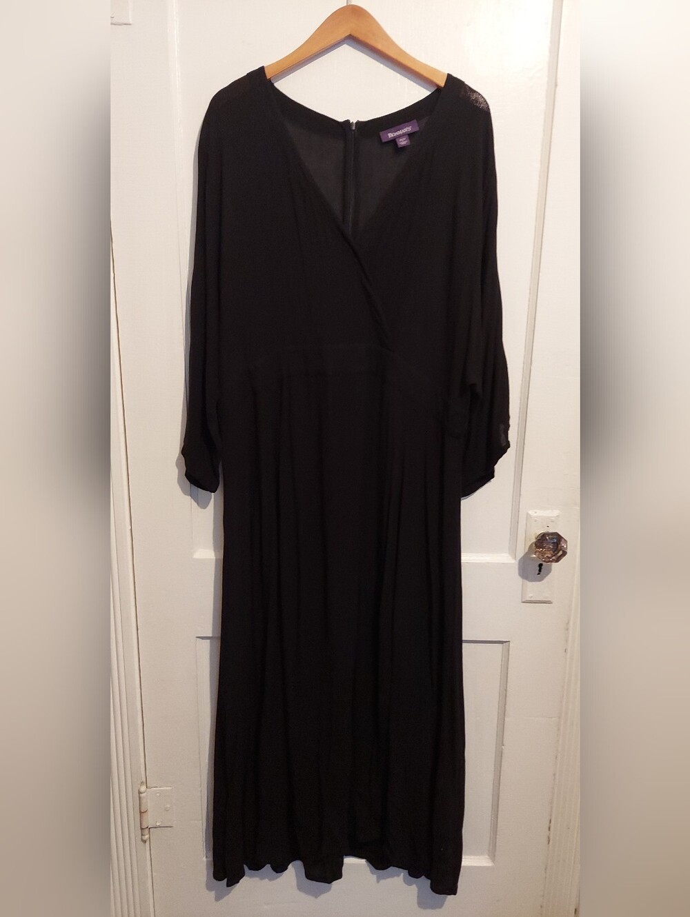 Roamans Maxi Dress Womens Plus 18/20 Black Gauze Flowy Lightweight V Neck Summer